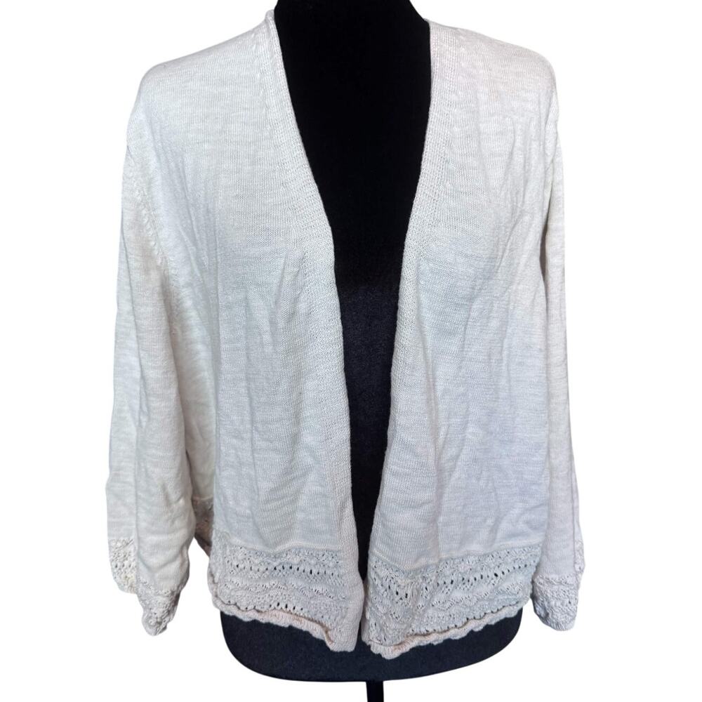 Croft & Barrow Cream Cardigan Crochet Lace Hem Cottagecore Coastal Grandma XXL